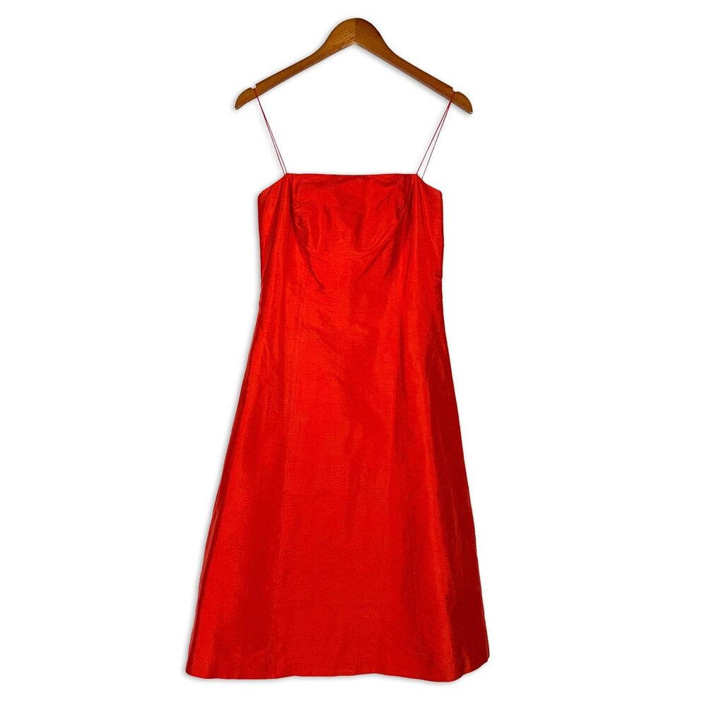 Vintage Aria Red Satin Slip Dress 90s Y2K Midi Spaghetti Strap USA Size 6
